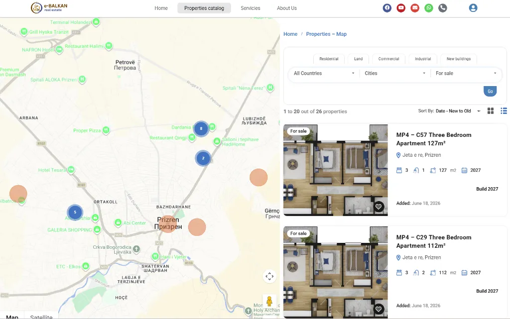 e-Balkan Real Estate Map Search View
